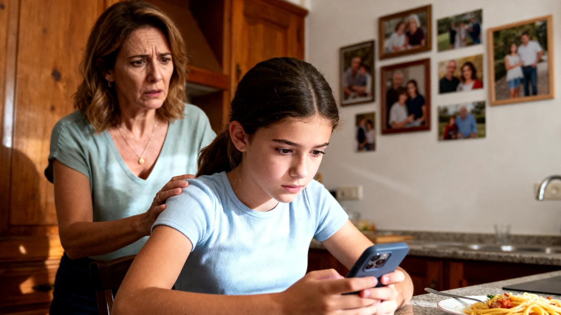 Una mamma che fatica a gestire l'uso eccessivo dello smartphone e dei social media da parte della figlia adolescente, con continui conflitti su tempi e modalità di utilizzo"